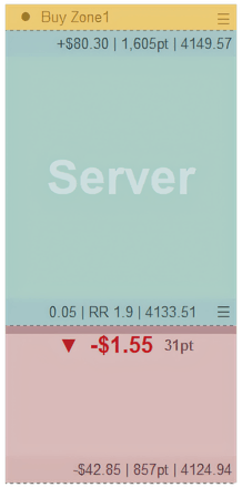 An open buy trade box from ApeX Trading Console on an MT5 chart, with a menu button in its header and another on its entry row