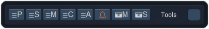 Tools bar of ApeX Trading Console on MT5 with buttons for performance, strength, multi-timeframe candles, candle alert, price alerts, an orange bell to add an alert line, and two screenshot buttons